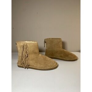 Bjorndal Josie Boots Womens 9M Tan Sheepskin Faux Fur Fringe Ankle Boho Western
